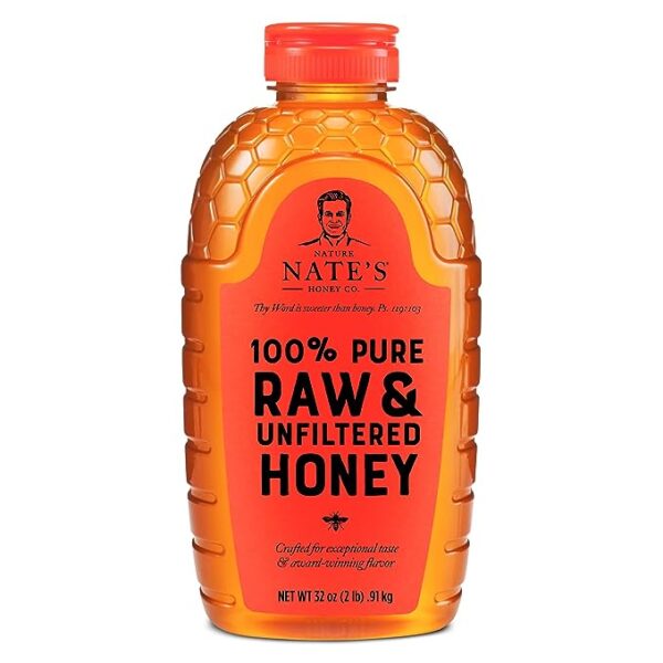 Nate's 100% Pure, Raw & Unfiltered Honey - Award-Winning Taste, 32oz. Squeeze Bottle