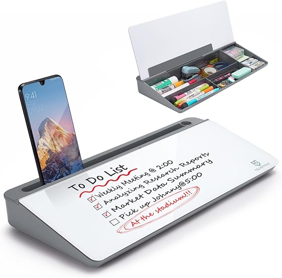 Small Desktop Glass Whiteboard Dry-Erase-Board - Computer Keyboard Stand White Board Surface Pad