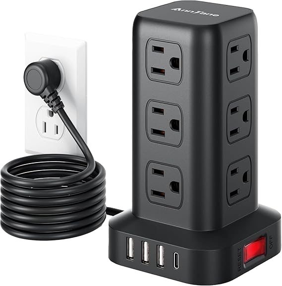 Surge Protector Power Strip 6.5 FT Cord, Power Strip Tower with 4 USB Ports (1USB C)