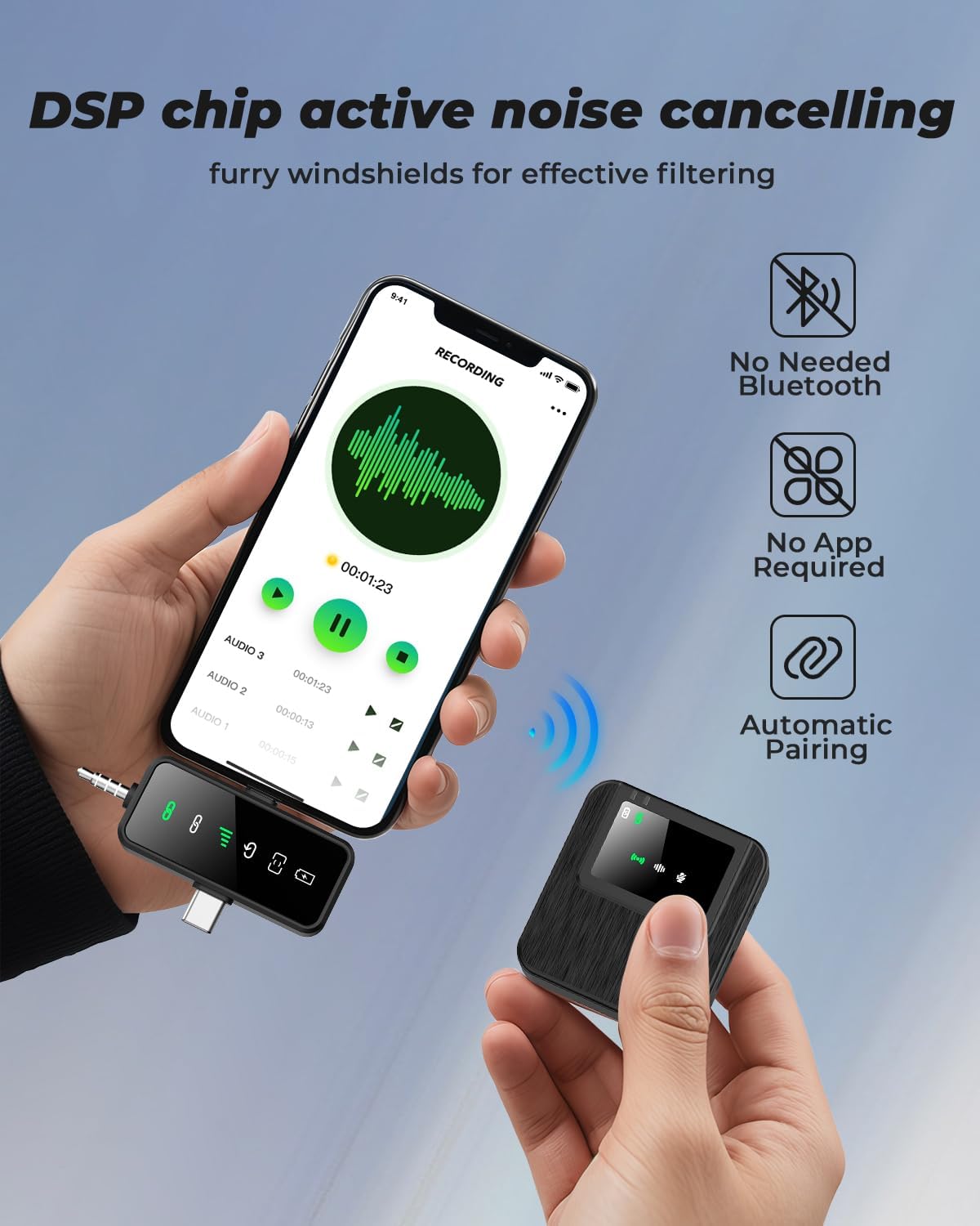 3-in-1 Mini Microphone for iPhone, Android, Camera - 328ft Long Range, - Image 2
