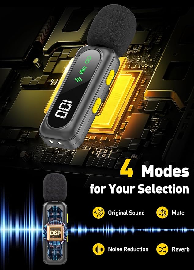 Wireless Microphone for iPhone, iPad, Android, Mini Microphones with LED Indicator & Noise Reduction - Image 2
