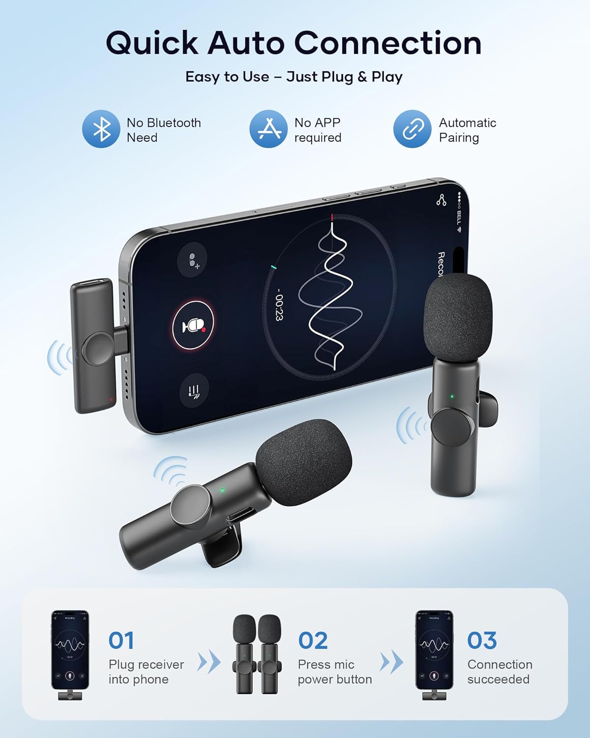 Wireless Microphone for iPhone iPad and Android Phone, - Image 3